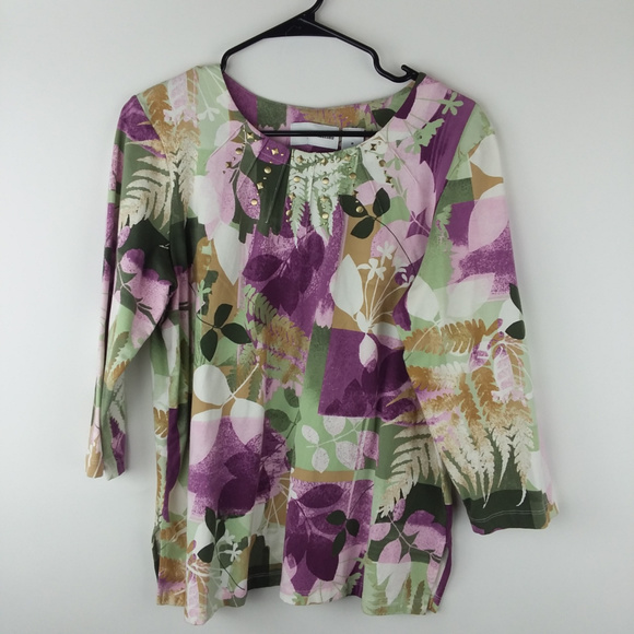 Alfred Dunner Tops - Alfred Dunner Studded Sz M Floral 3/4 S Womens Top